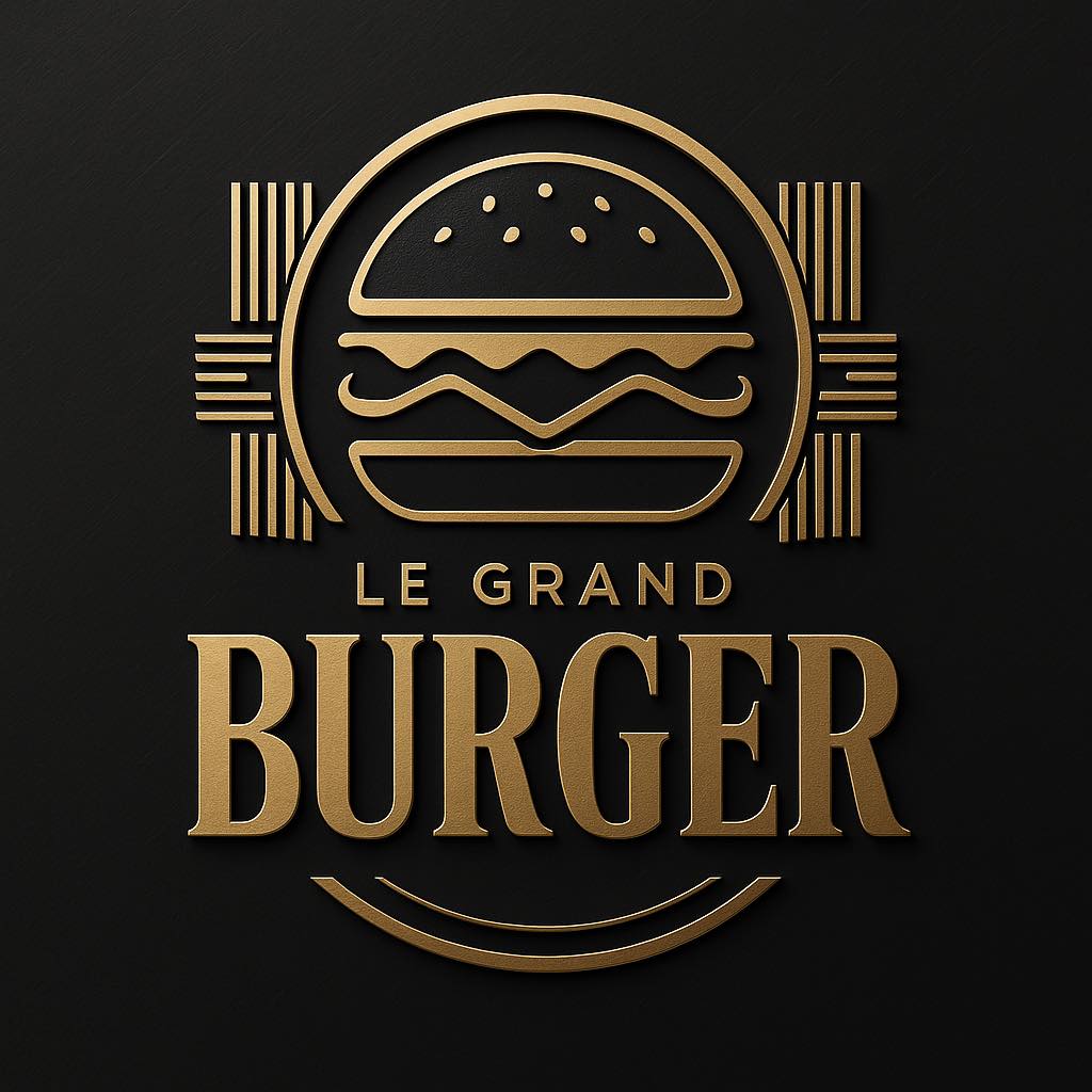 Logo Le Grand Burger — burger doré sur fond noir